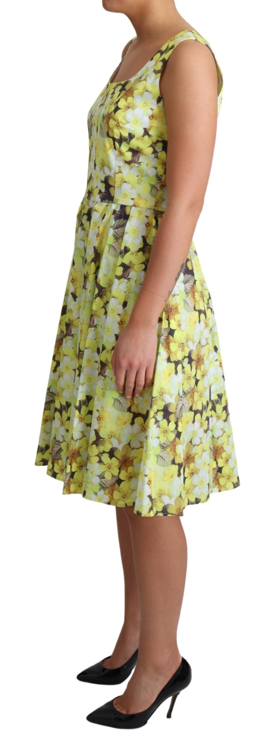 Robe jaune en coton stretch à fleurs