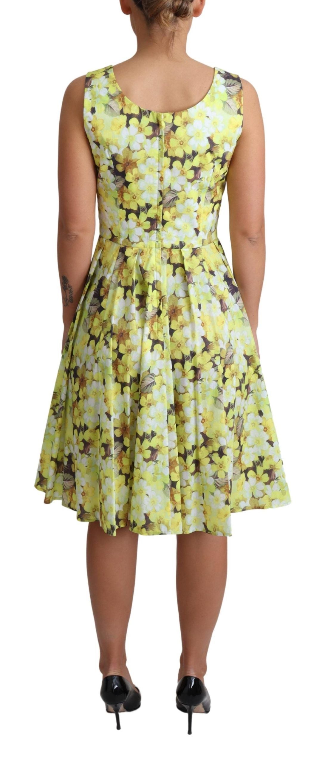 Robe jaune en coton stretch à fleurs