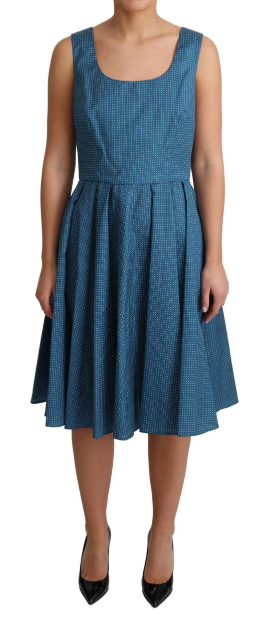 Robe trapèze bleue en coton à pois