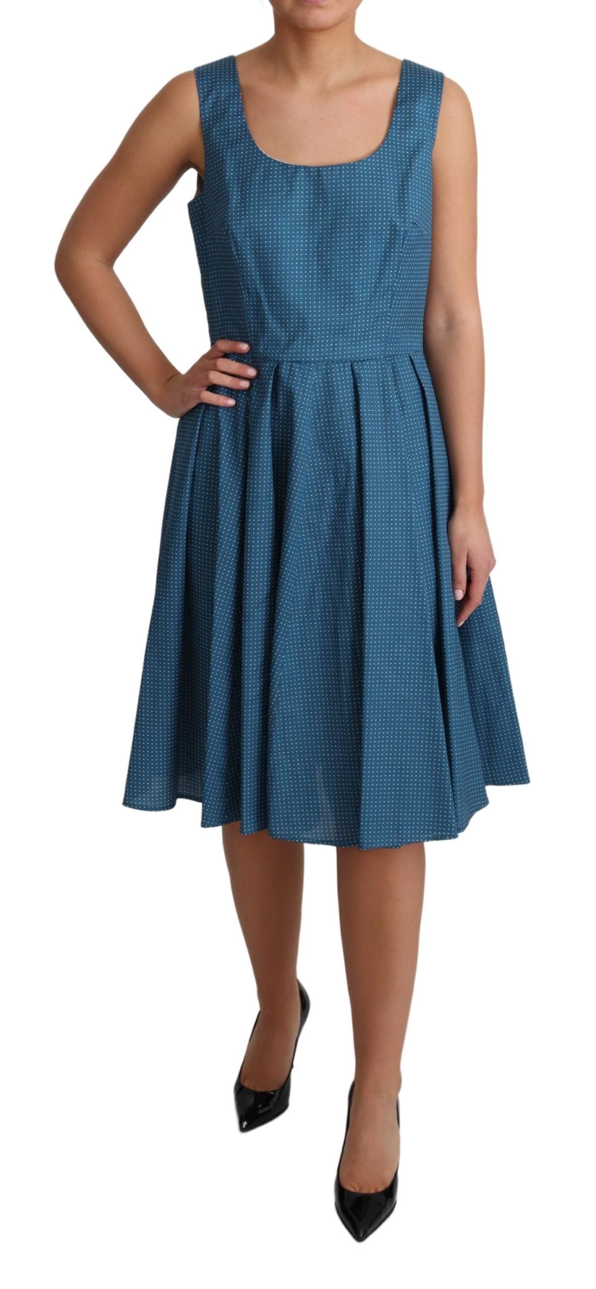 Robe trapèze bleue en coton à pois