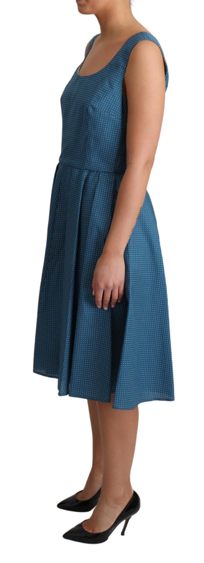 Robe trapèze bleue en coton à pois