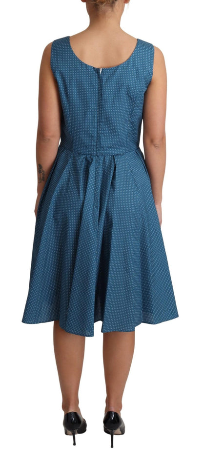 Robe trapèze bleue en coton à pois