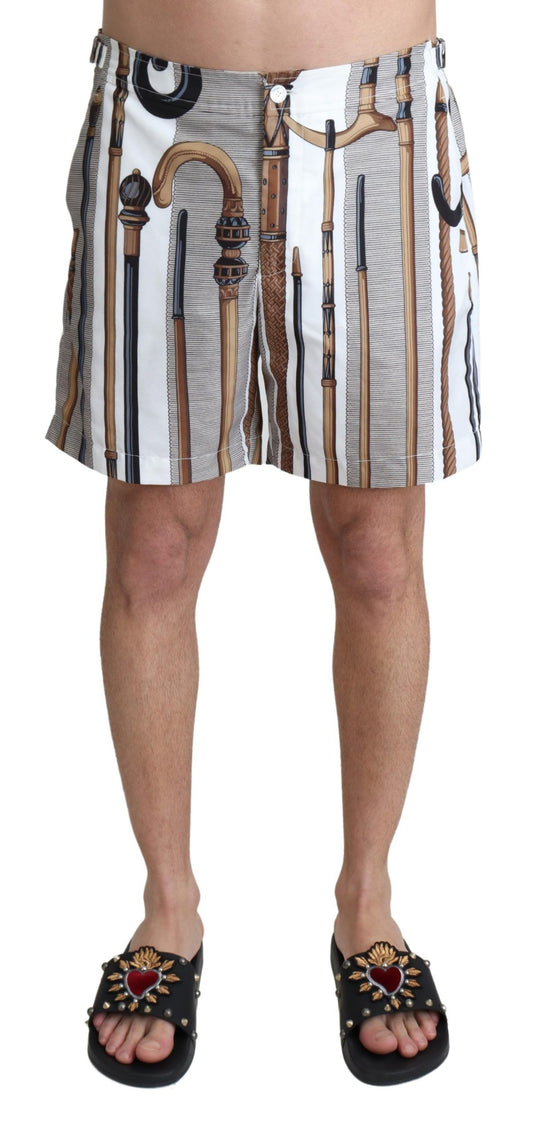 Weiße Badeshorts mit Gehstock-Beachwear-Shorts