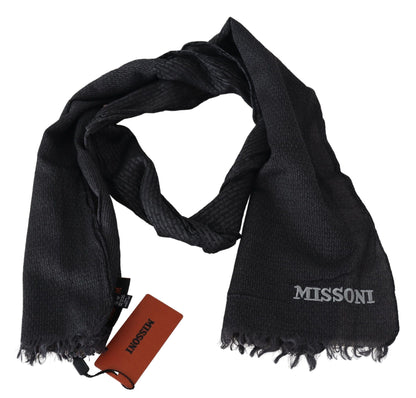 Missoni Elegant Black Wool Fringed Scarf