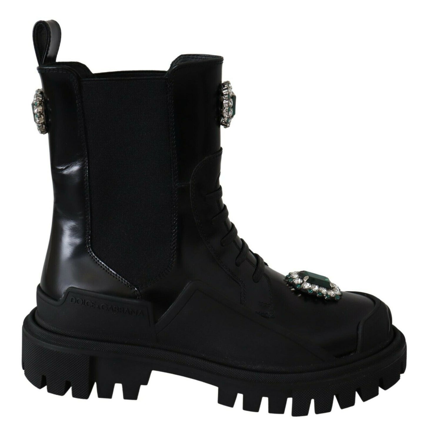 Schwarze Leder-Kristall-Kampfstiefel