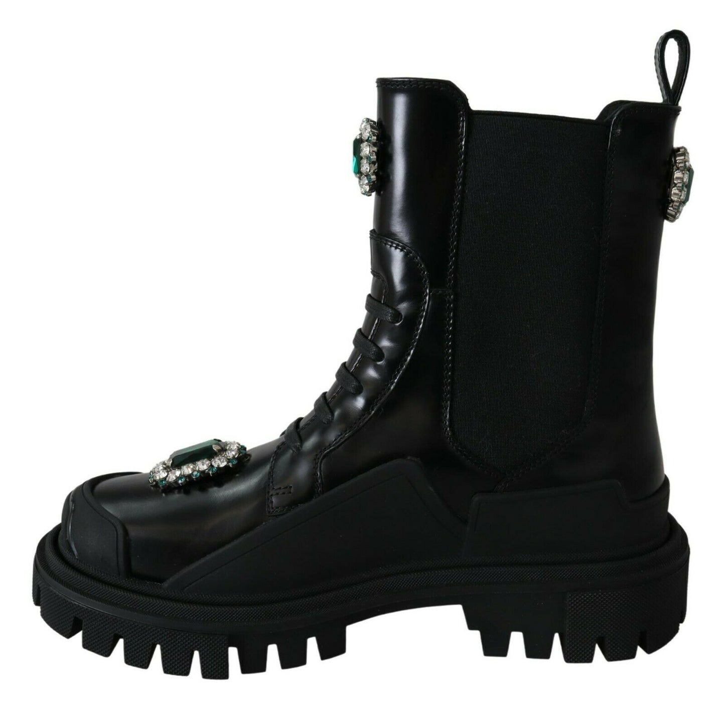 Schwarze Leder-Kristall-Kampfstiefel