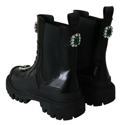 Schwarze Leder-Kristall-Kampfstiefel