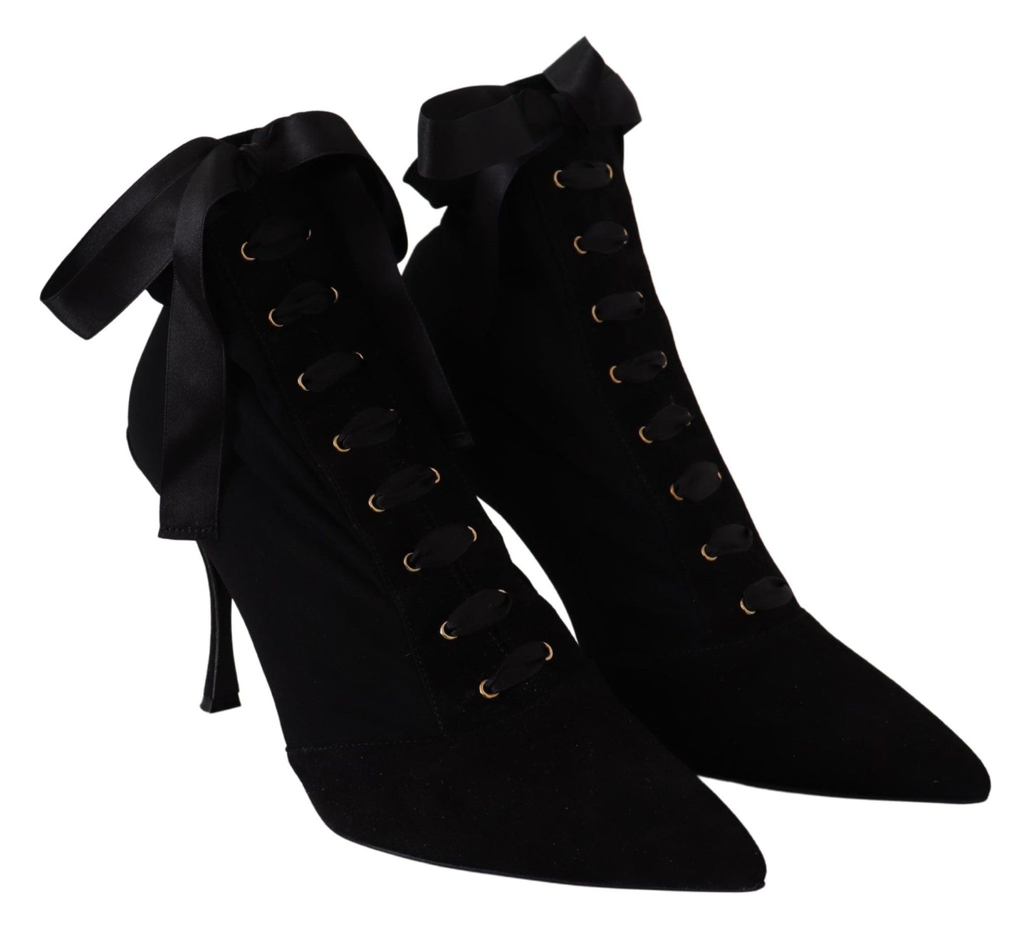 Elegant Black Ankle Heel Boots with Leather Sole