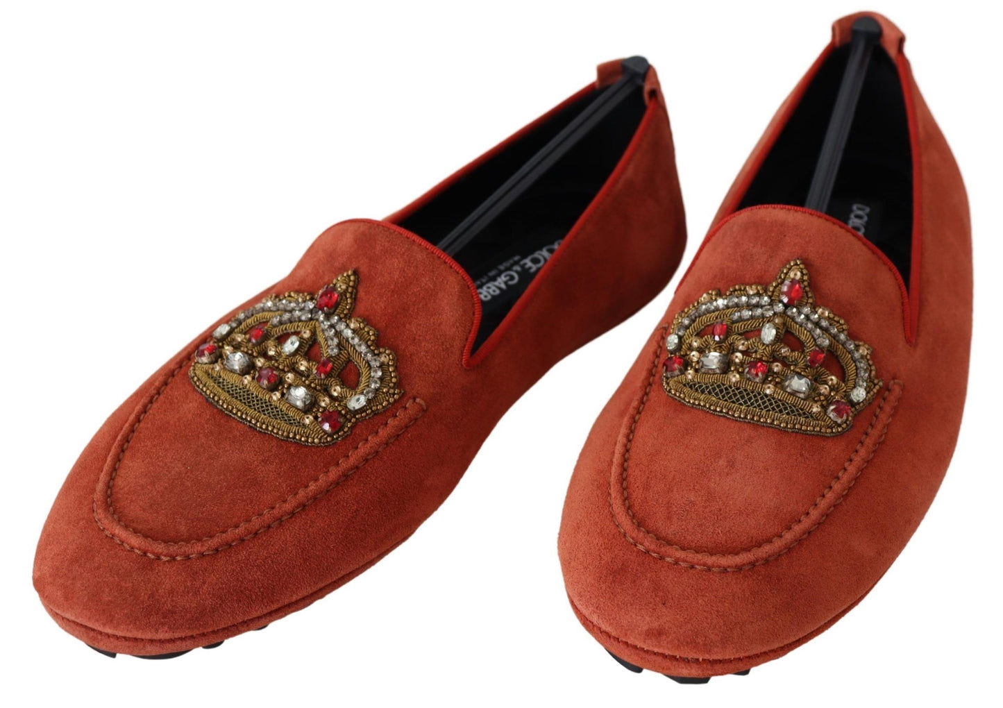 Mocassins en cuir orange avec couronne en cristal