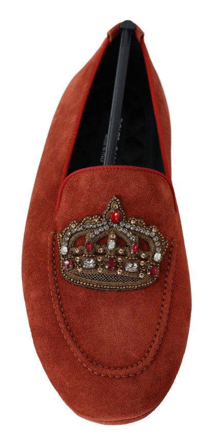 Mocassins en cuir orange avec couronne en cristal