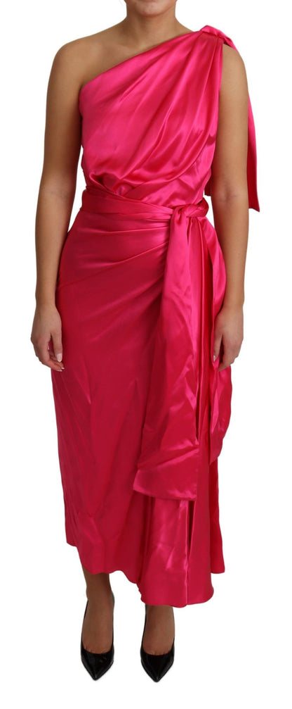 Kleid Rosa, figurbetontes One-Shoulder-Midikleid