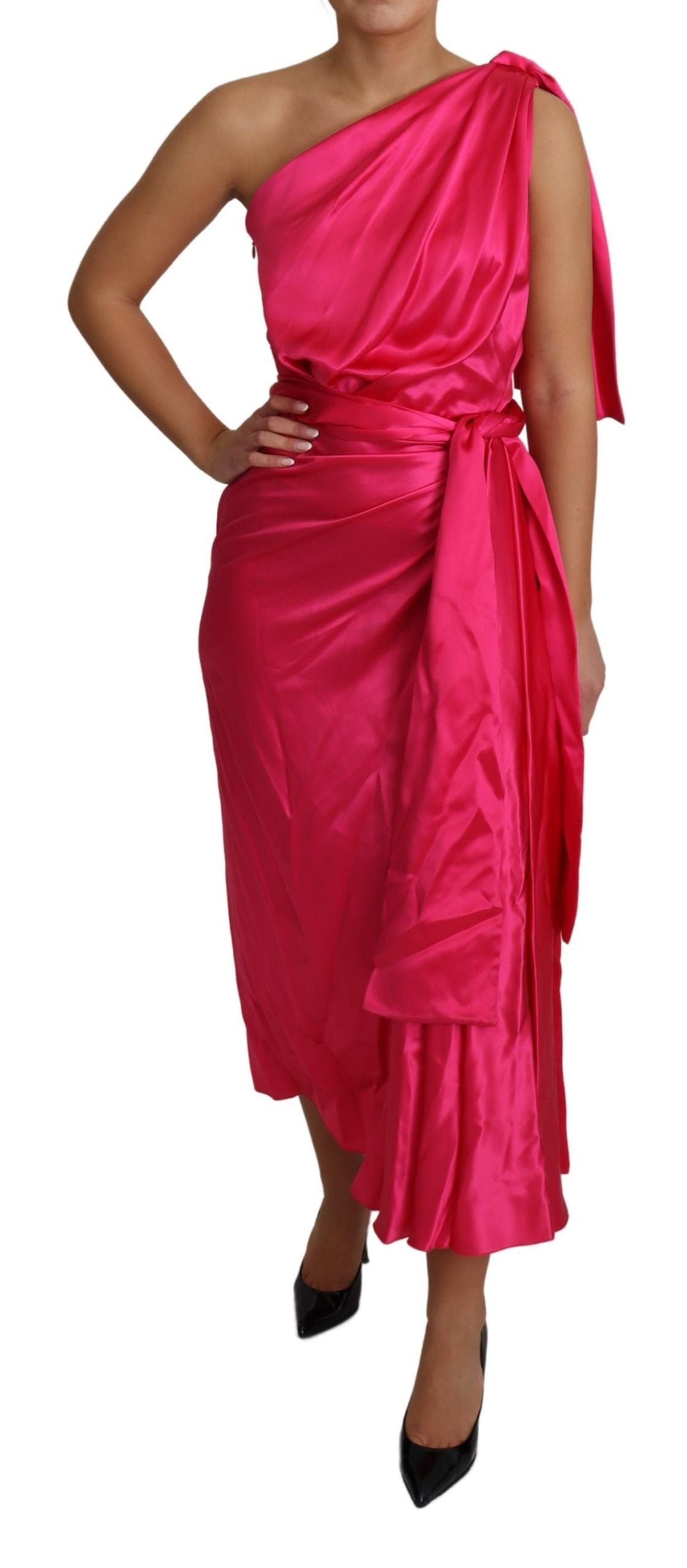 Kleid Rosa, figurbetontes One-Shoulder-Midikleid