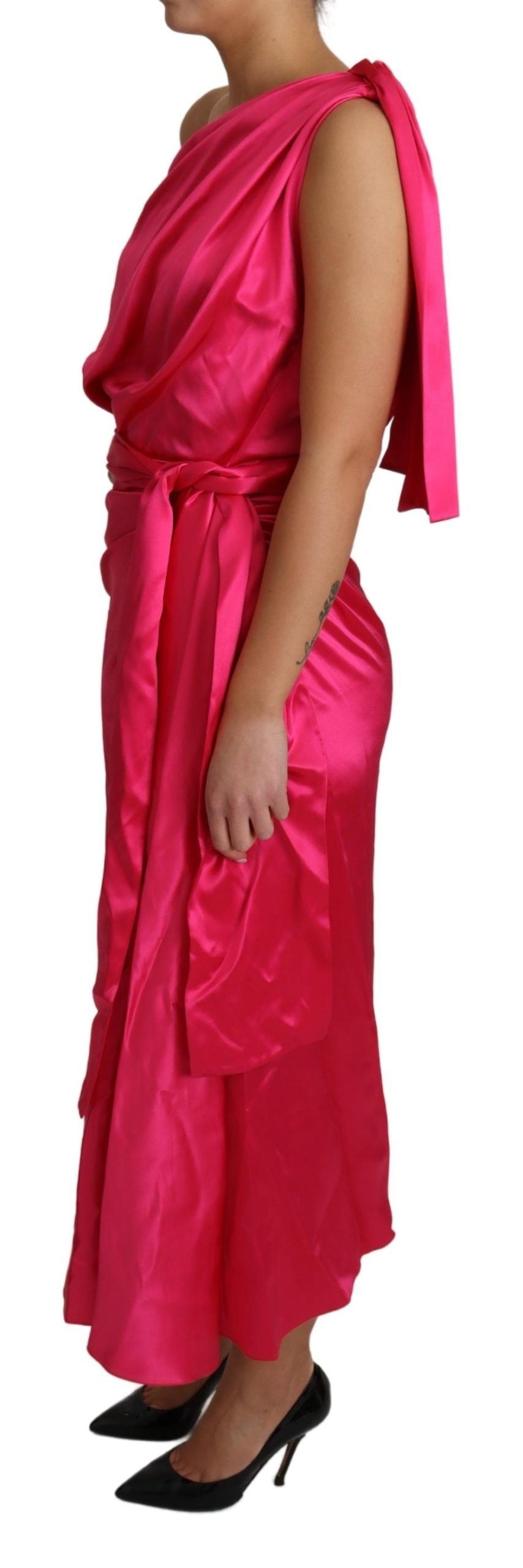 Kleid Rosa, figurbetontes One-Shoulder-Midikleid