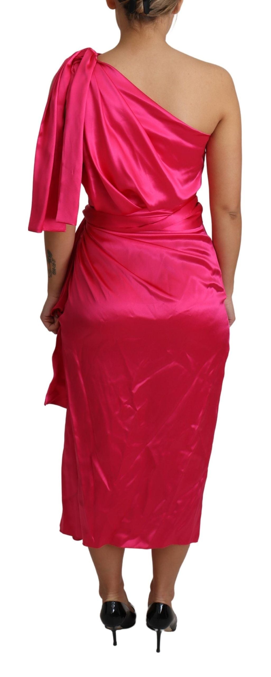 Kleid Rosa, figurbetontes One-Shoulder-Midikleid