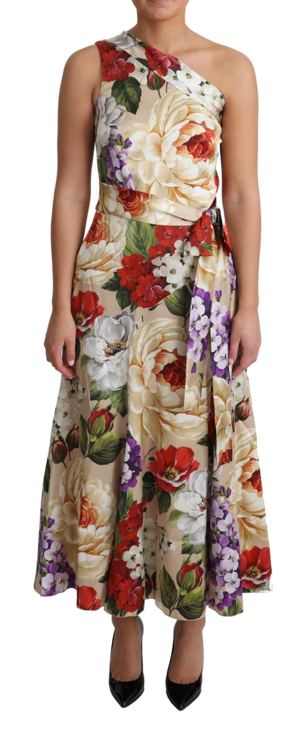 Robe asymétrique asymétrique en soie imprimée florale