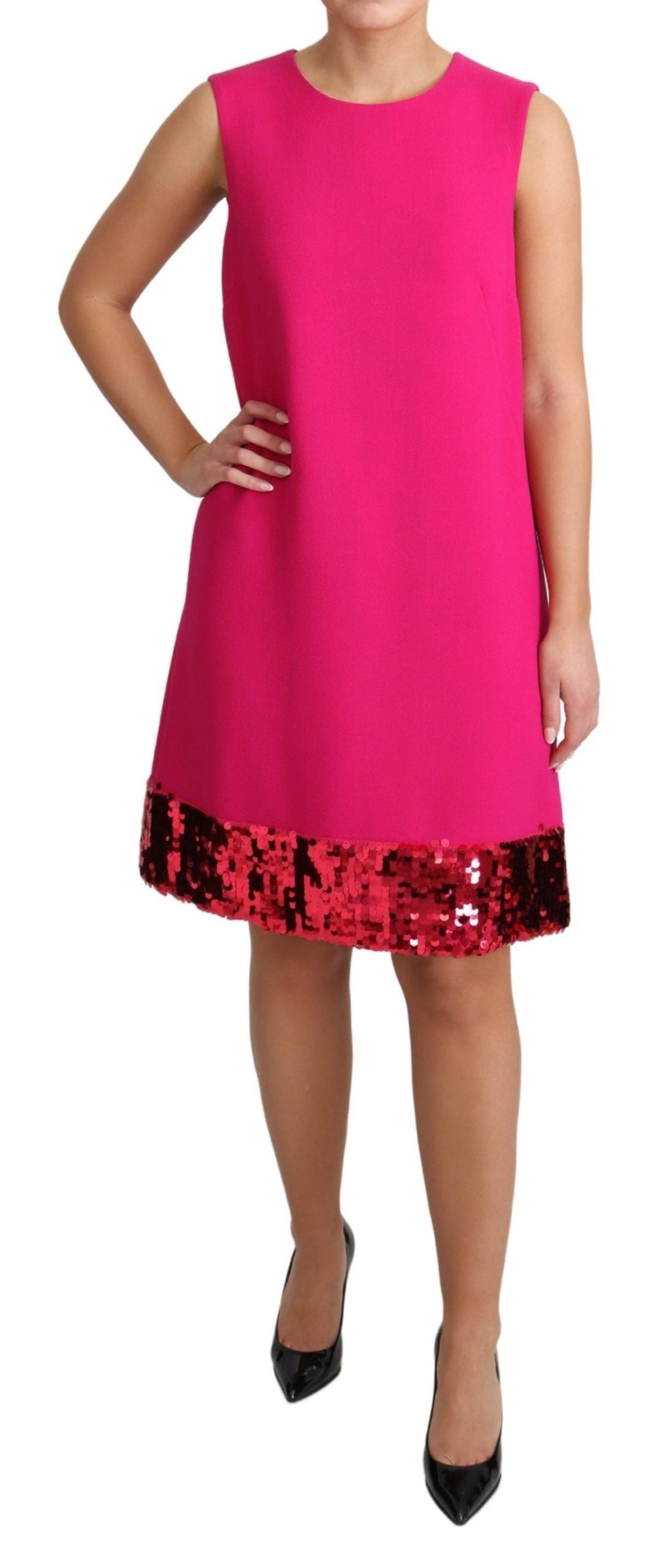 Robe droite sans manches en laine fuchsia à sequins