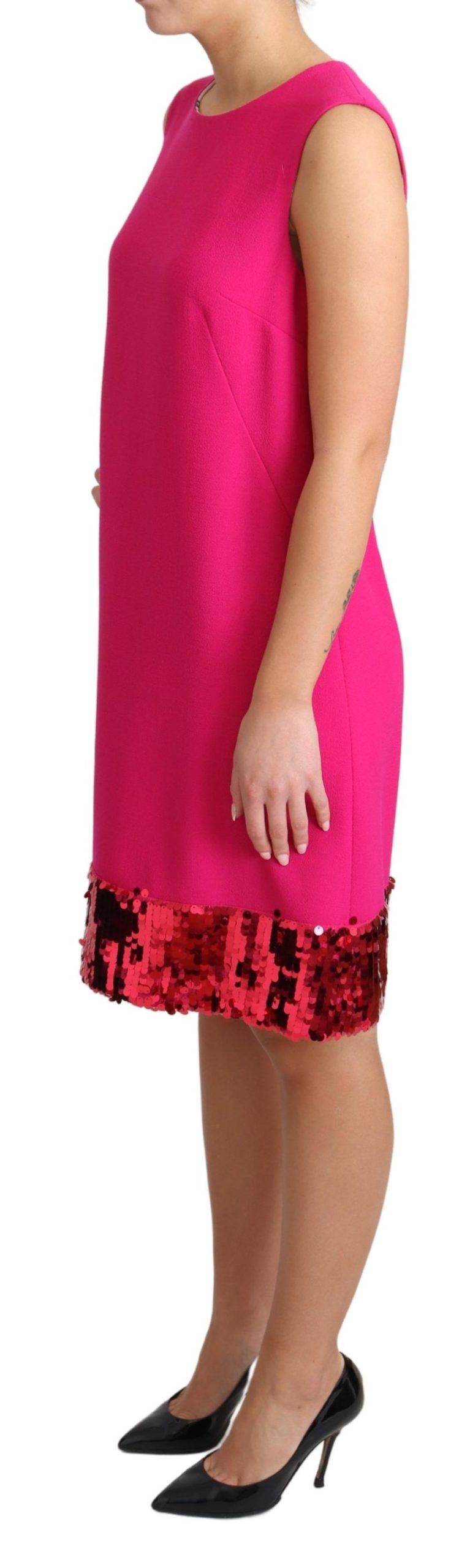 Robe droite sans manches en laine fuchsia à sequins