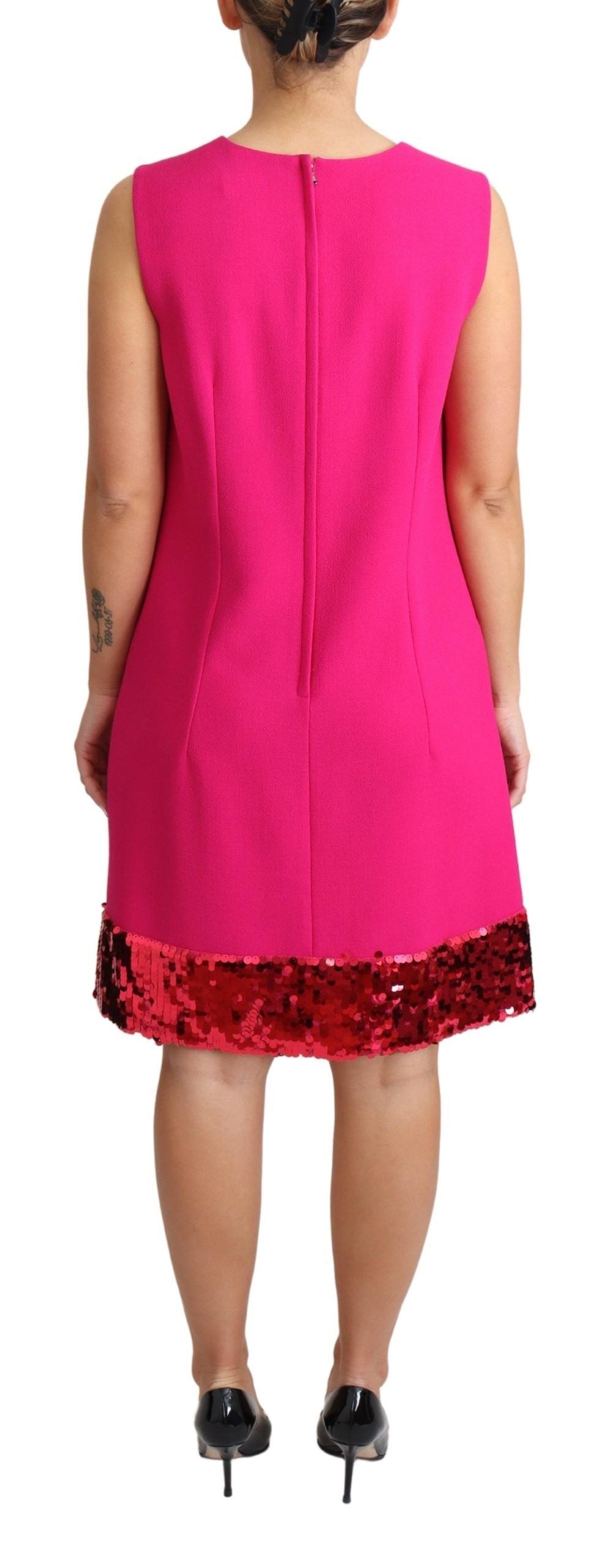 Robe droite sans manches en laine fuchsia à sequins