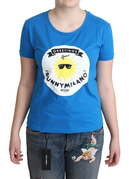 T-shirt bleu en coton imprimé Sunny Milano