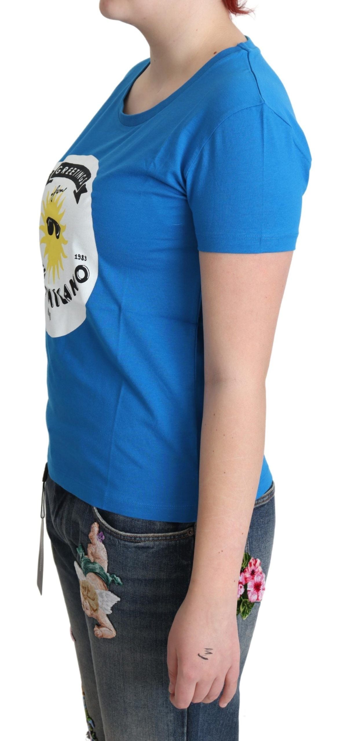 Blaues Baumwoll-T-Shirt mit Sunny Milano-Print