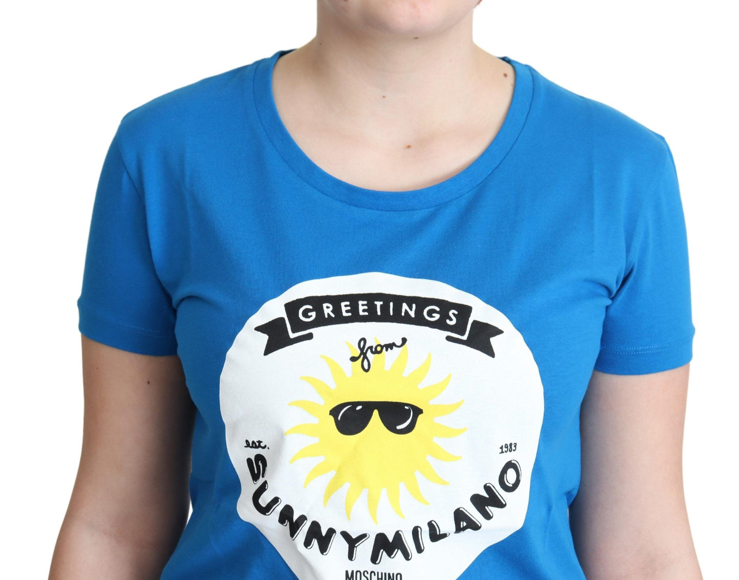 Blaues Baumwoll-T-Shirt mit Sunny Milano-Print