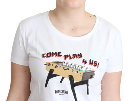 T-shirt con stampa Come Play 4 Us in cotone bianco