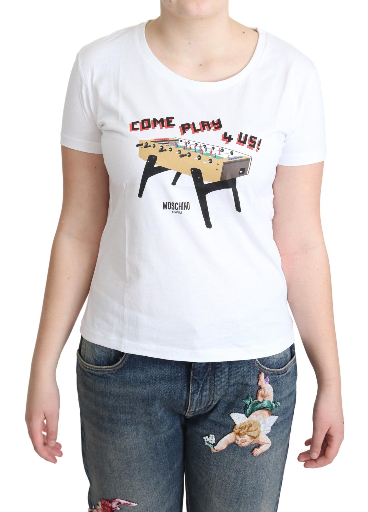 T-shirt con stampa Come Play 4 Us in cotone bianco