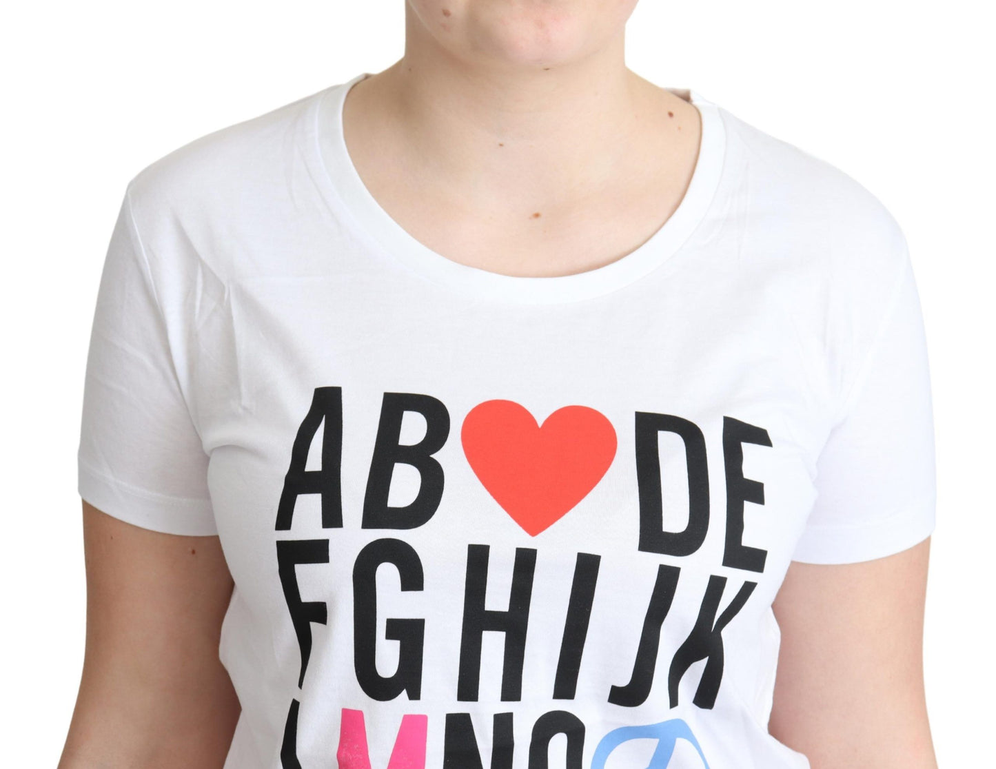 Weißes Baumwoll-T-Shirt mit Alphabet-Buchstaben-Print