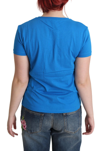 T-shirt top a maniche corte in cotone stampato blu