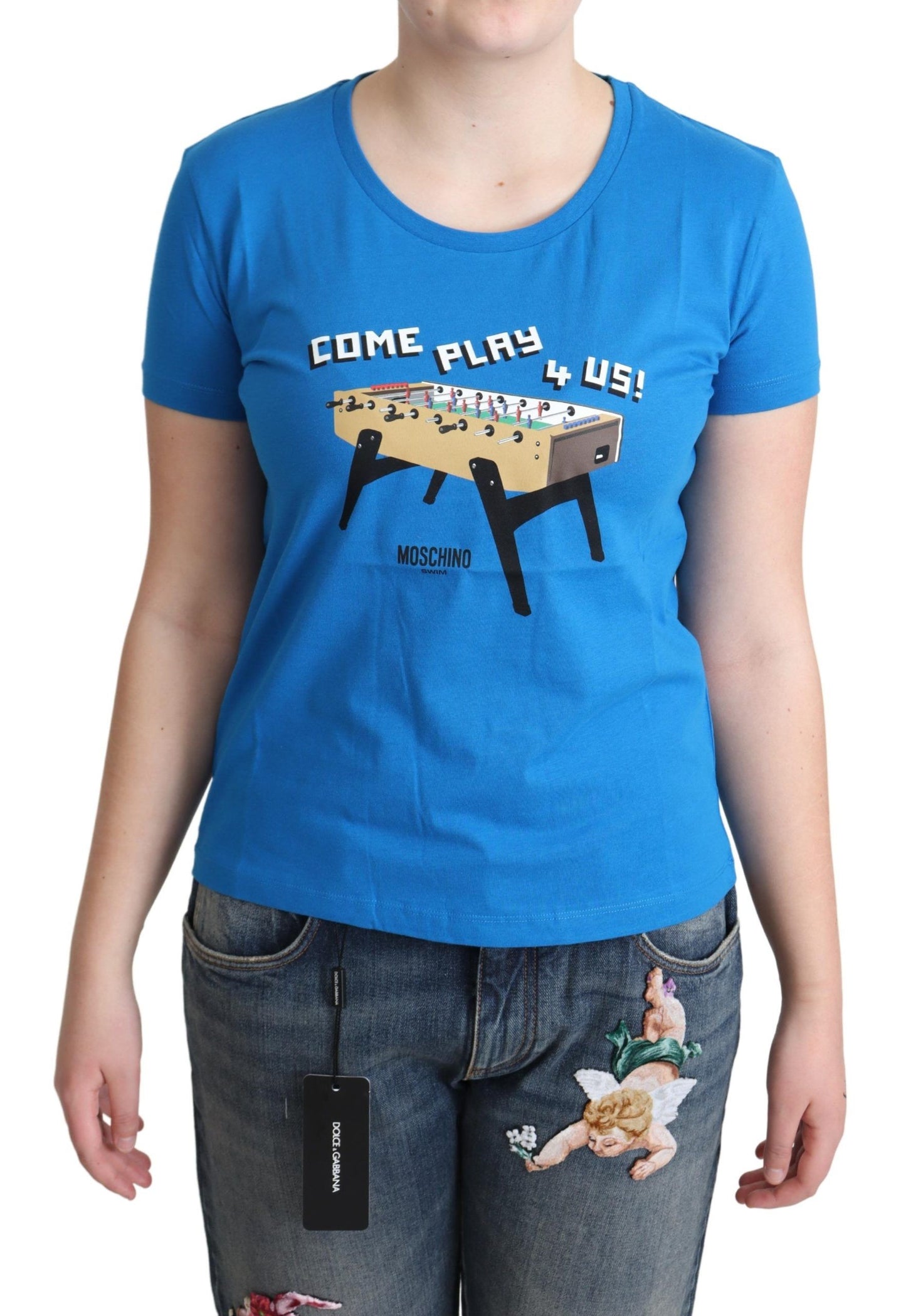 T-shirt imprimé Come Play 4 Us en coton bleu