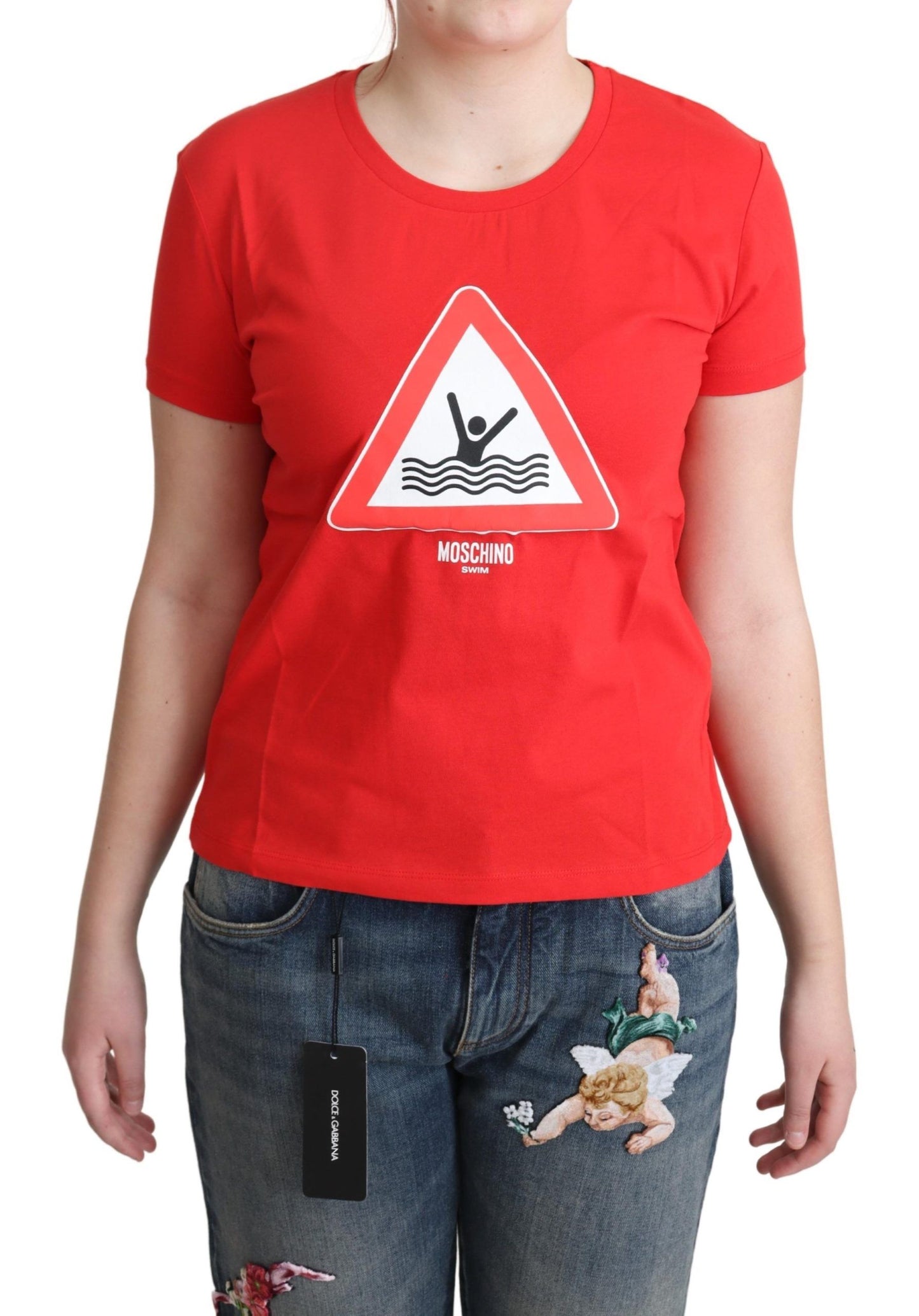 T-shirt con stampa triangolare grafica da bagno in cotone rosso