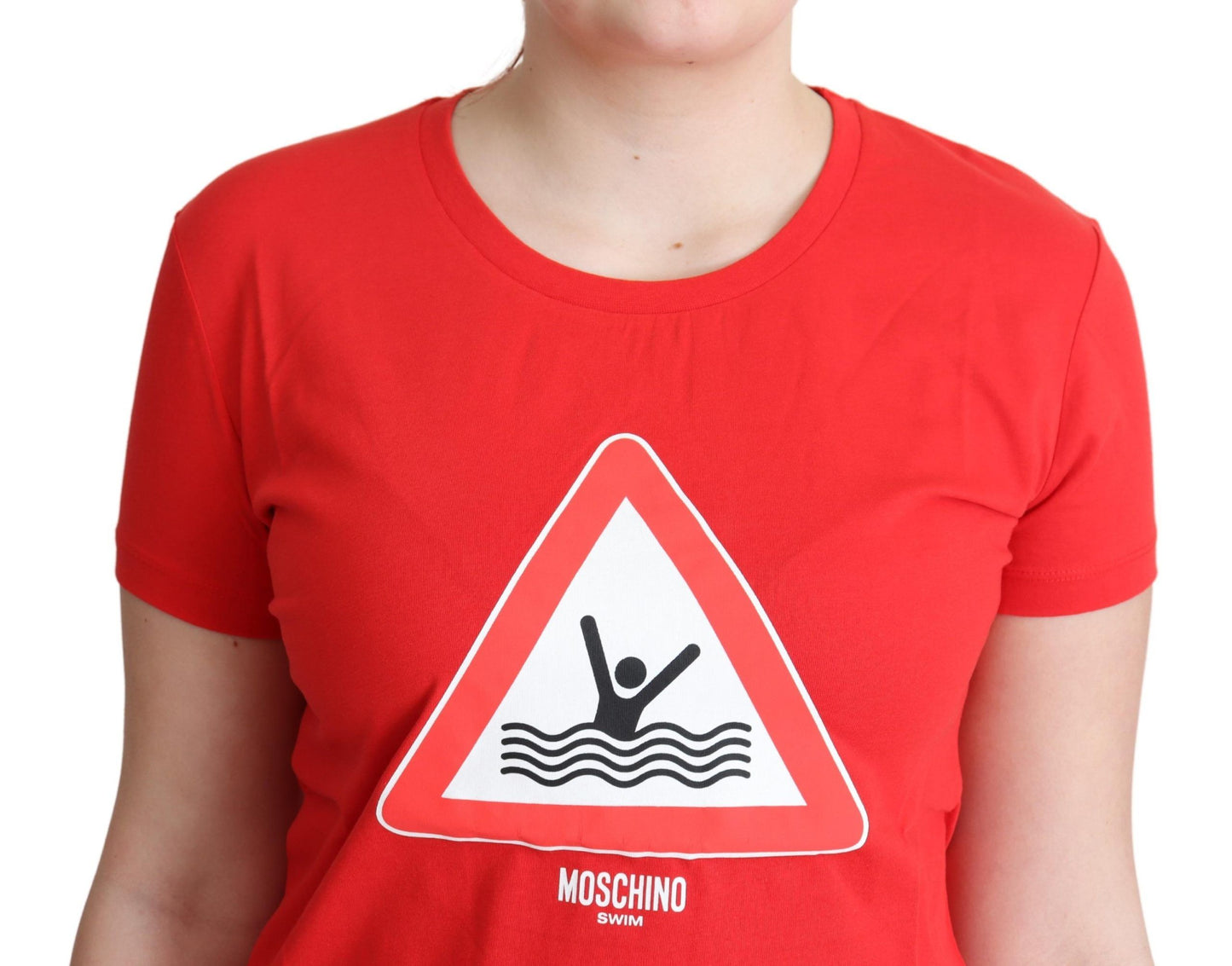 T-shirt rouge à imprimé triangle graphique en coton