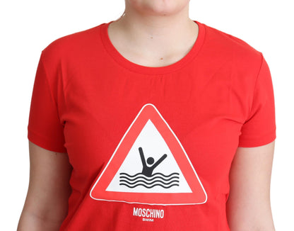 Rotes Bade-T-Shirt aus Baumwolle mit grafischem Dreiecksdruck