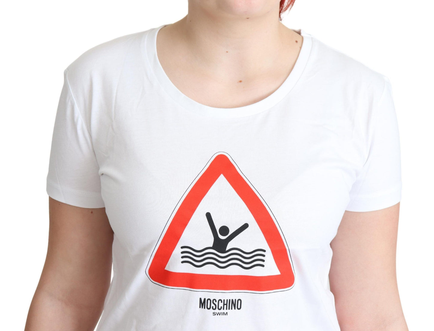 T-shirt blanc à imprimé triangle graphique en coton