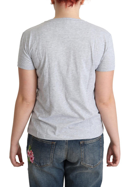 T-shirt con stampa di lettere dell'alfabeto in cotone grigio