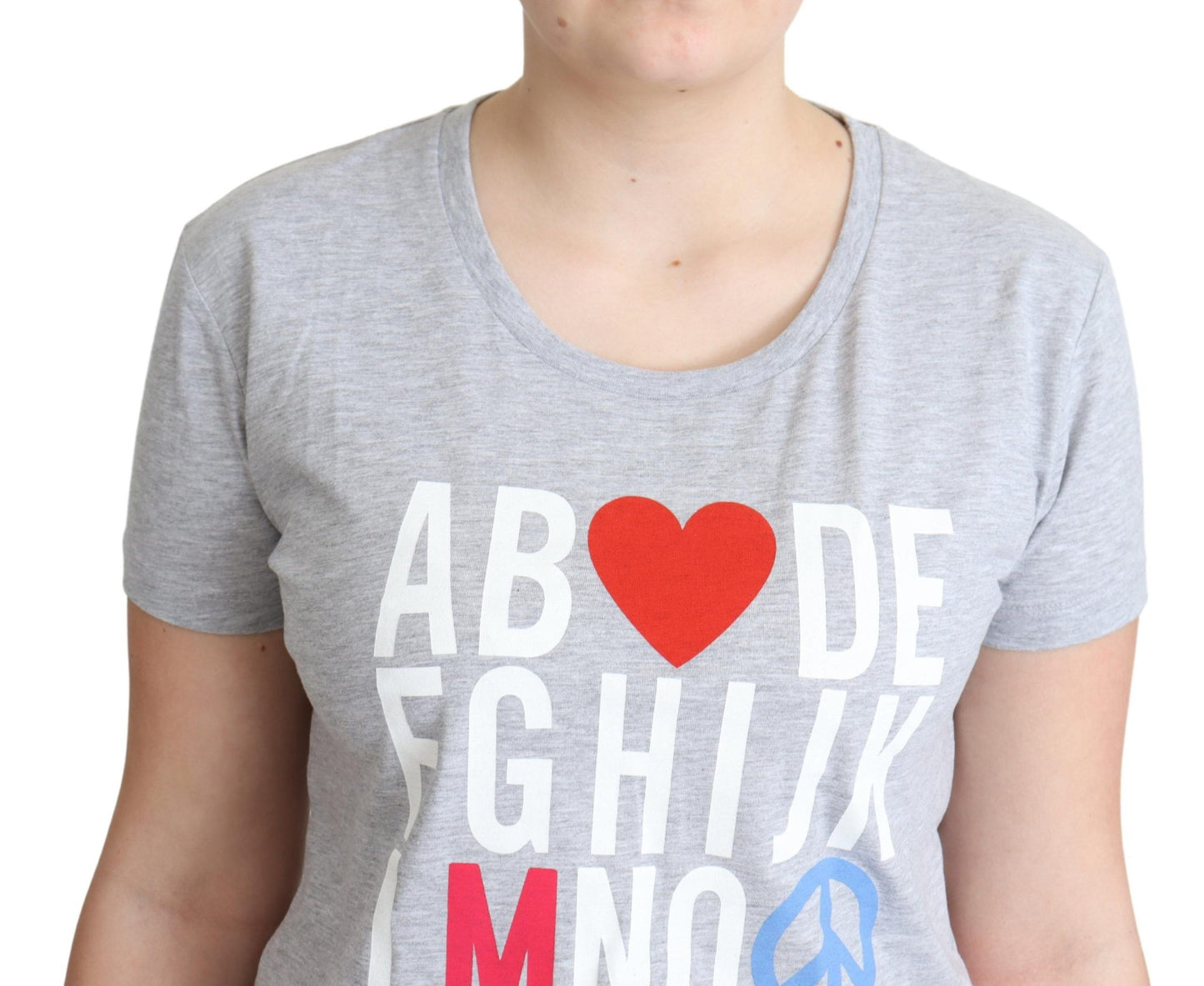 Graues Baumwoll-T-Shirt mit Alphabet-Buchstaben-Print