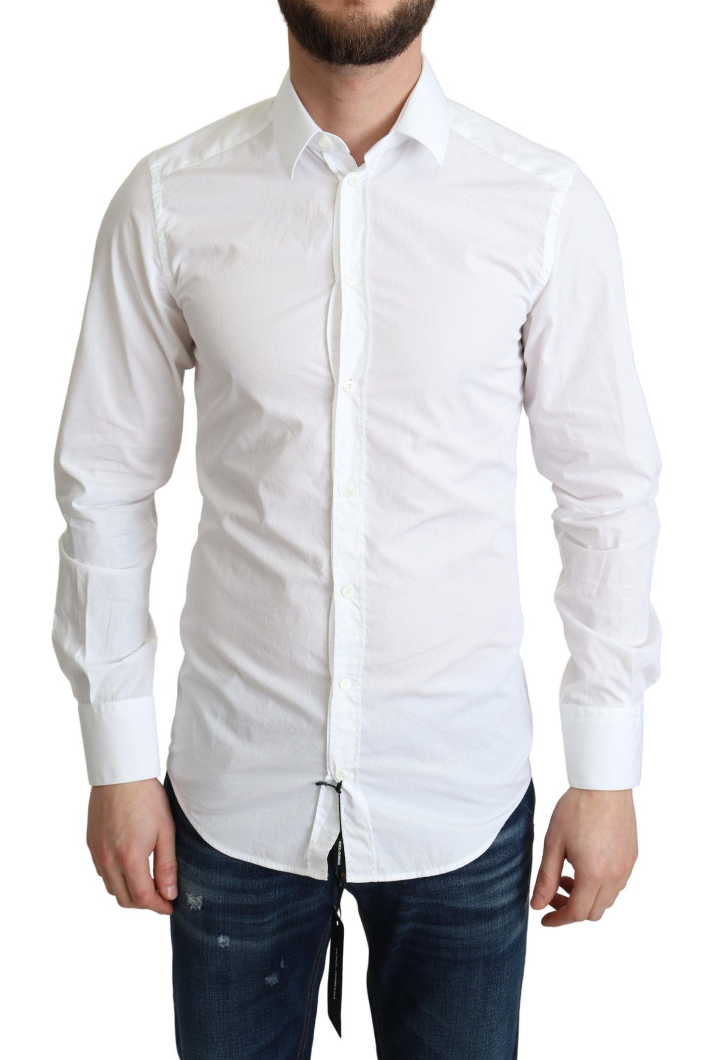 Chemise formelle à manches longues en coton blanc pour hommes