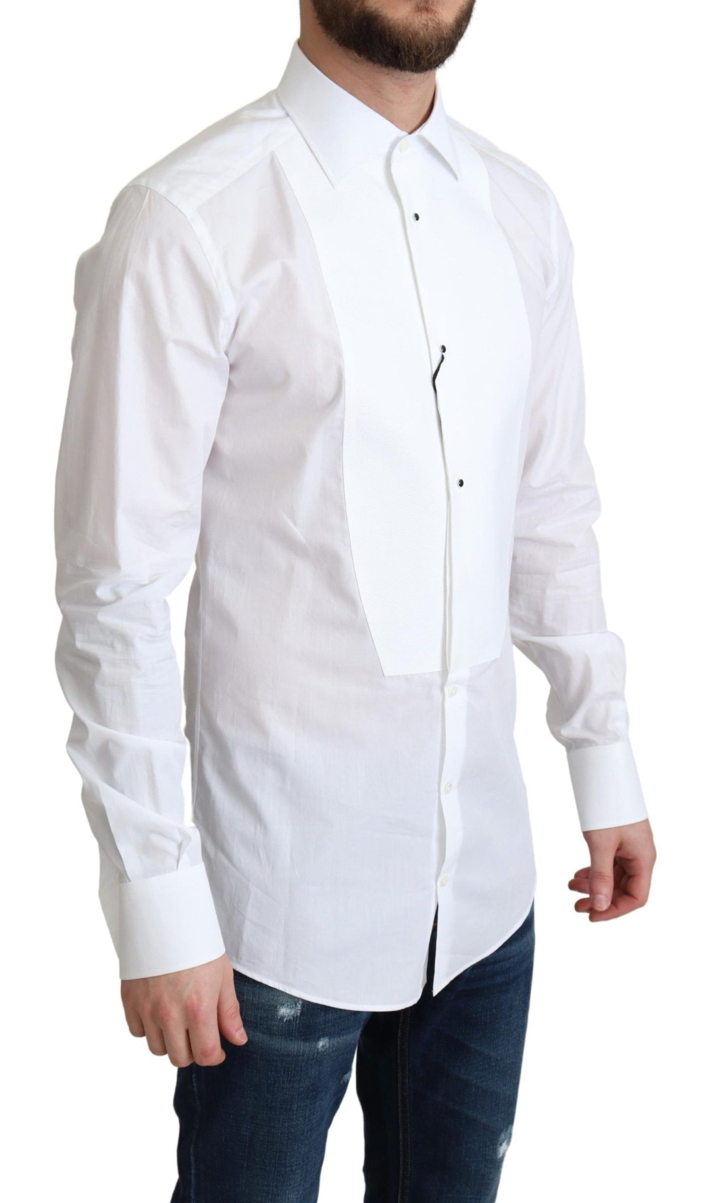 Chemise formelle en popeline de coton à bavette blanche pour hommes