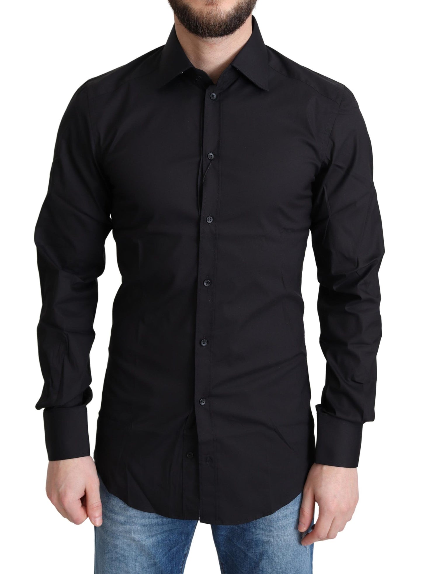 Chemise habillée noire en coton mélangé