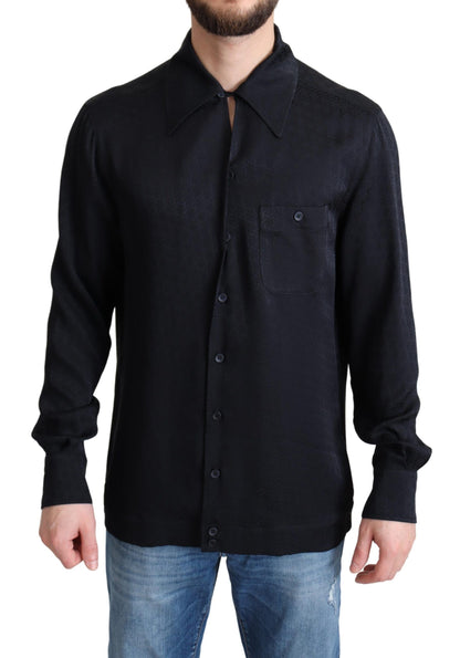 Chemise boutonnée décontractée en soie jacquard noire