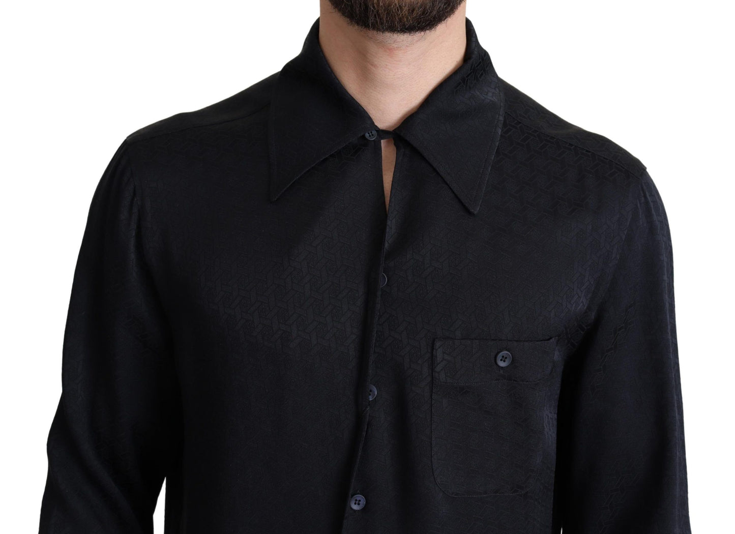 Chemise boutonnée décontractée en soie jacquard noire