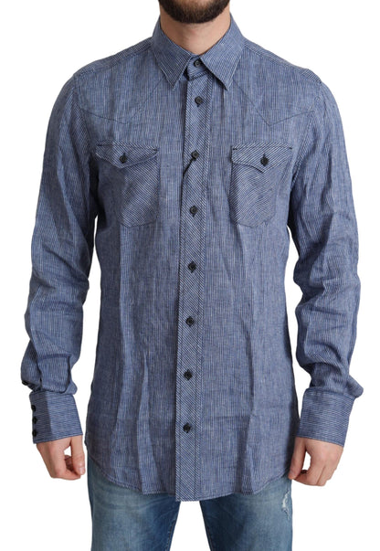 Camicia casual da uomo a righe blu