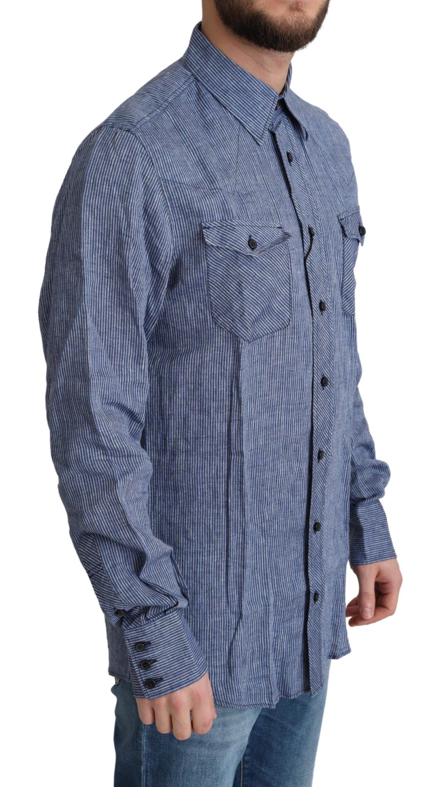 Camicia casual da uomo a righe blu