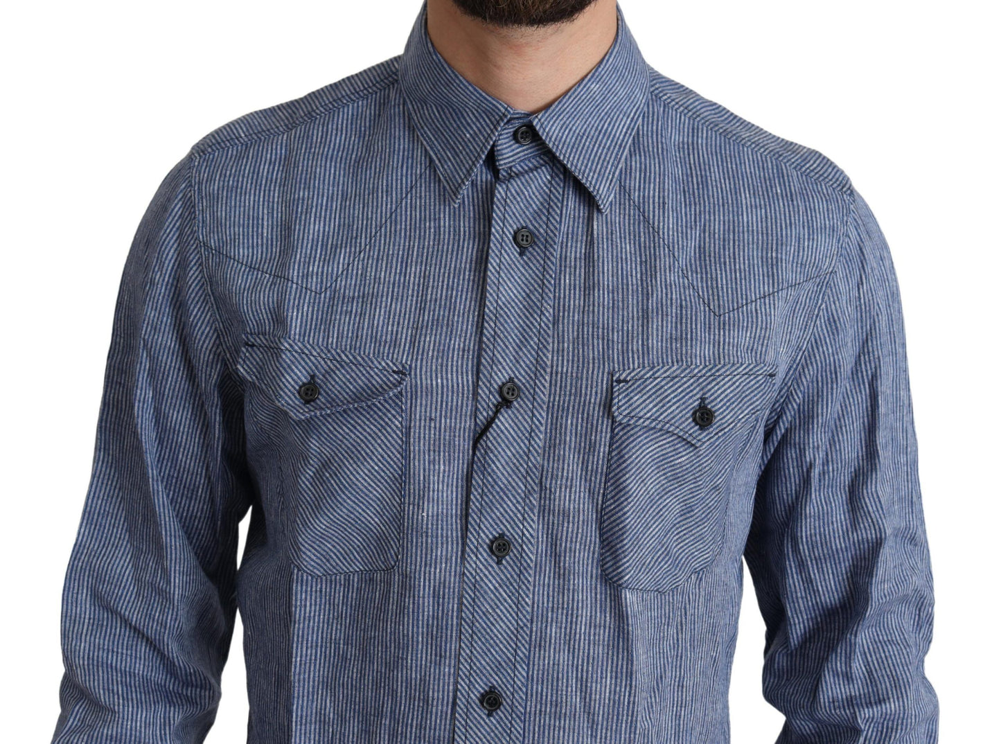 Camicia casual da uomo a righe blu