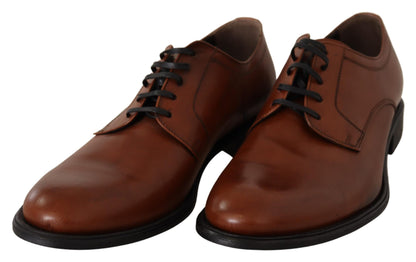 Chaussures Derby formelles en cuir marron à lacets pour hommes