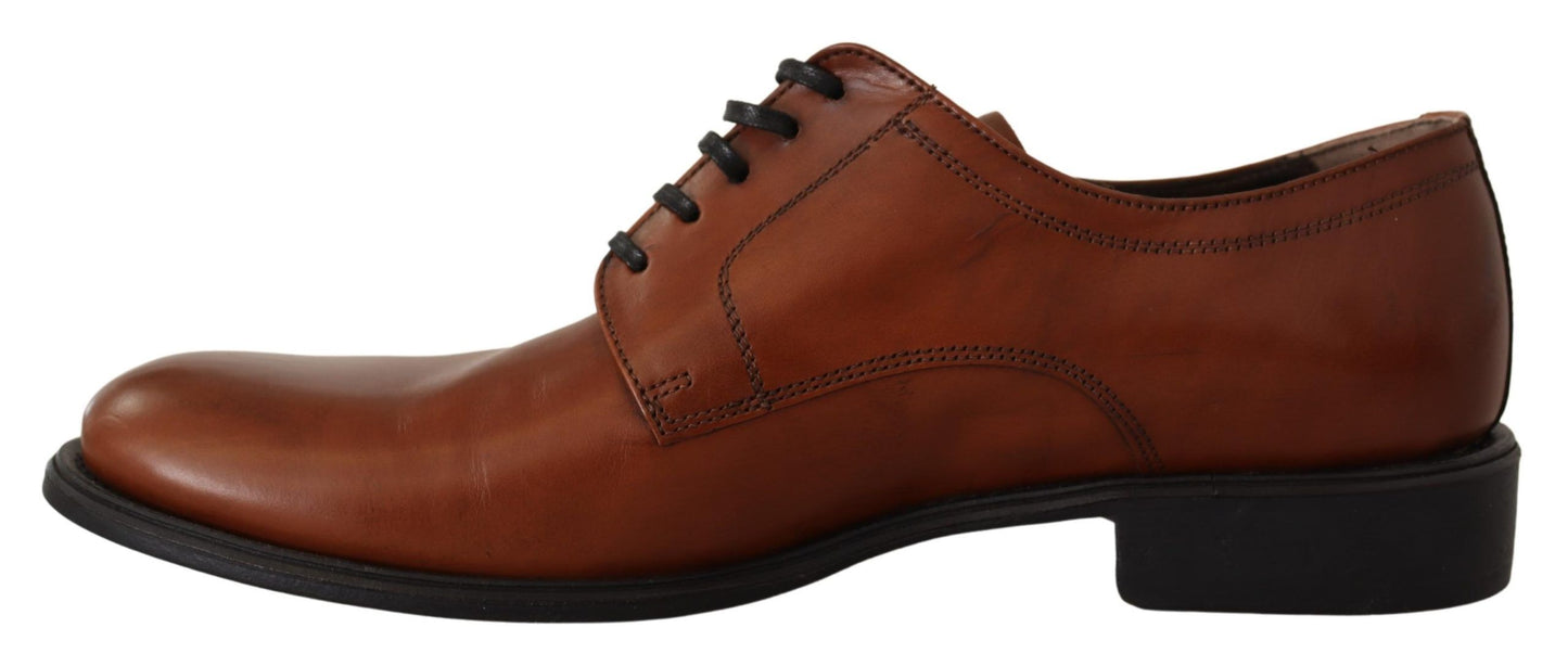 Chaussures Derby formelles en cuir marron à lacets pour hommes