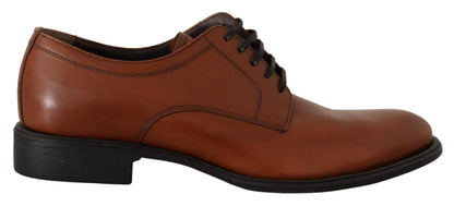 Chaussures Derby formelles en cuir marron à lacets pour hommes