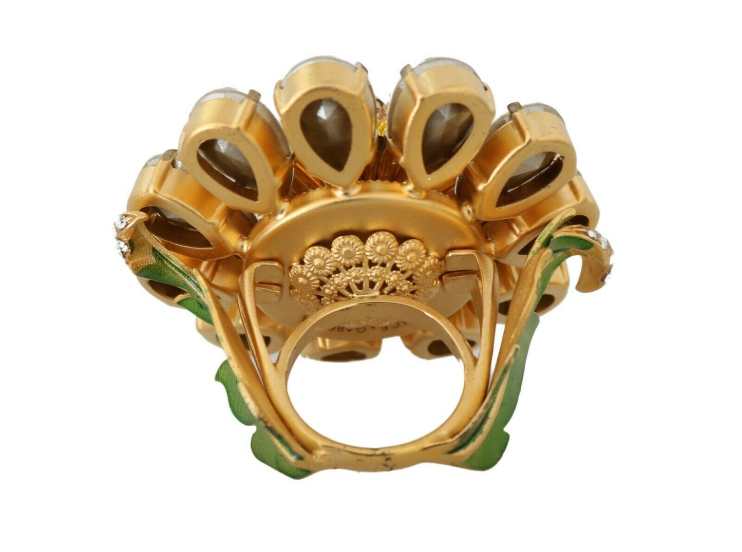 Goldfarbener Messing-Ring mit gelben Kristallblumen