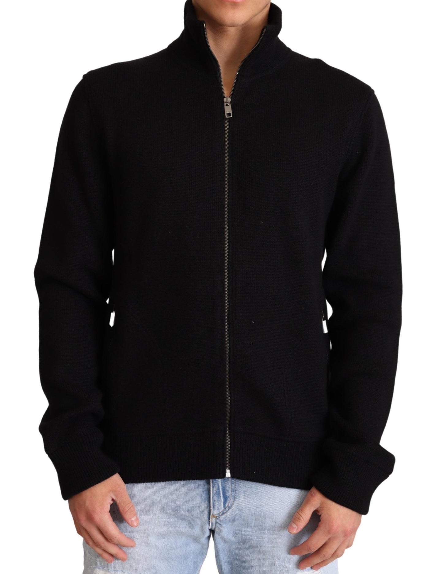 Maglione da uomo con cerniera in cashmere nero