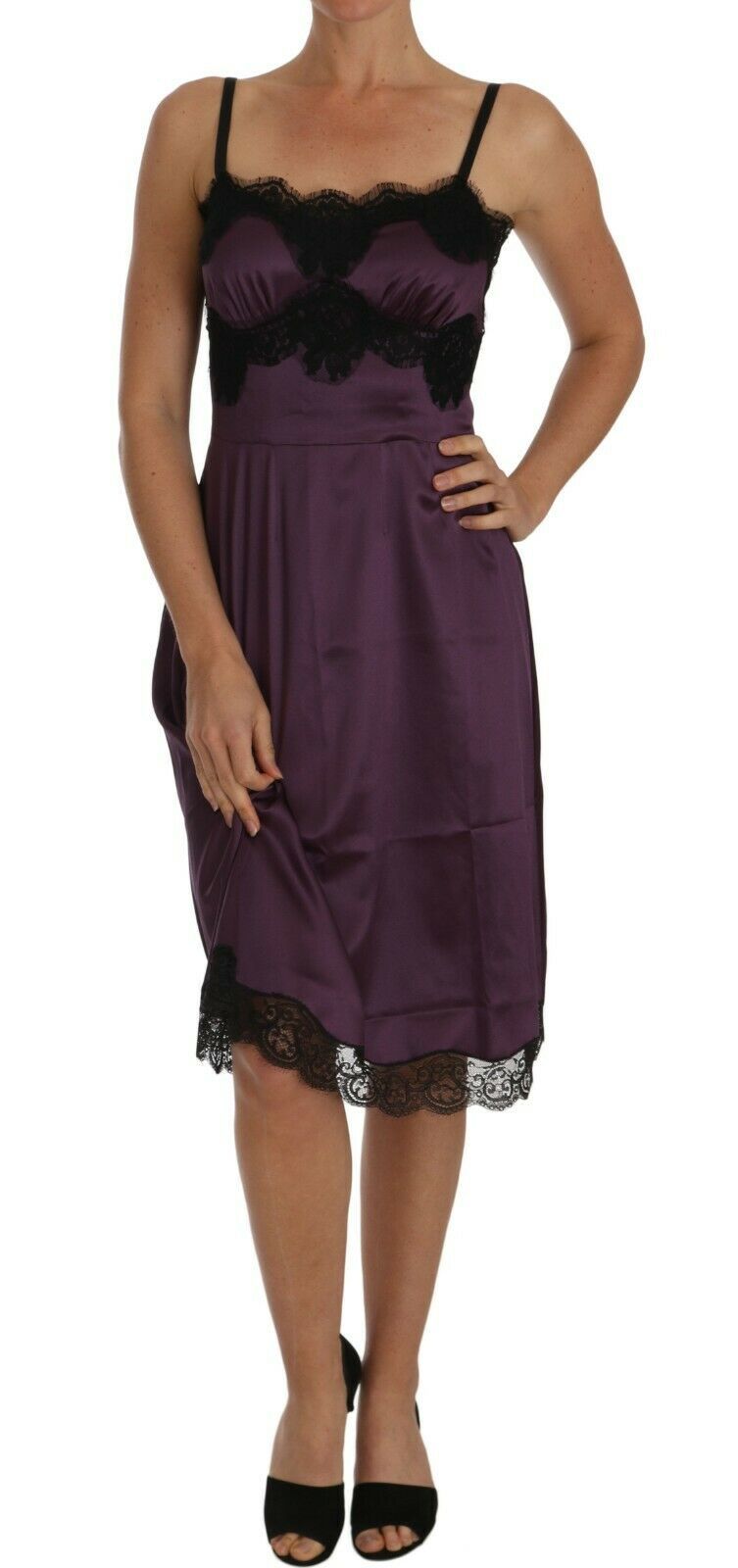 Dolce & Gabbana Elegant Purple Silk Lace Chemise Dress